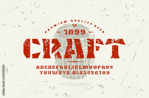 Stencil-plate serif font and craft beer label template