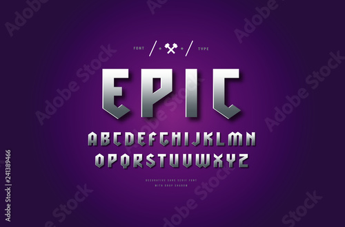 Metal chrome geometric serif font