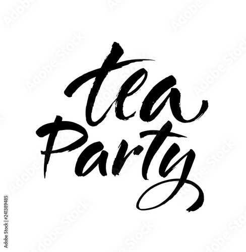 Tea Party logo hand drawn ink brush lettering. Modern brush calligraphy. Isolated on white background. Vector