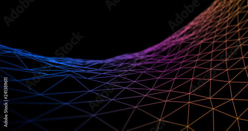 3D Wireframe Abstract Background Render With Moving Lines - Technology And Internet Connection Concept