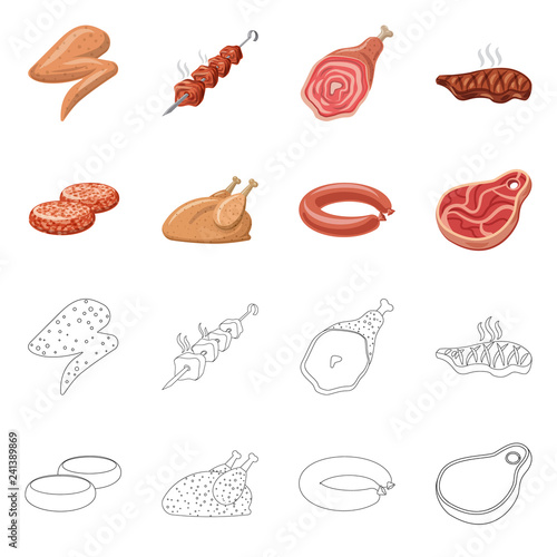 Isolated object of meat and ham icon. Collection of meat and cooking stock vector illustration.
