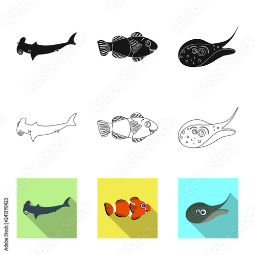 Isolated object of sea and animal logo. Collection of sea and marine vector icon for stock.