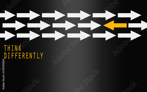 Yellow arrow changing direction, think differently concept