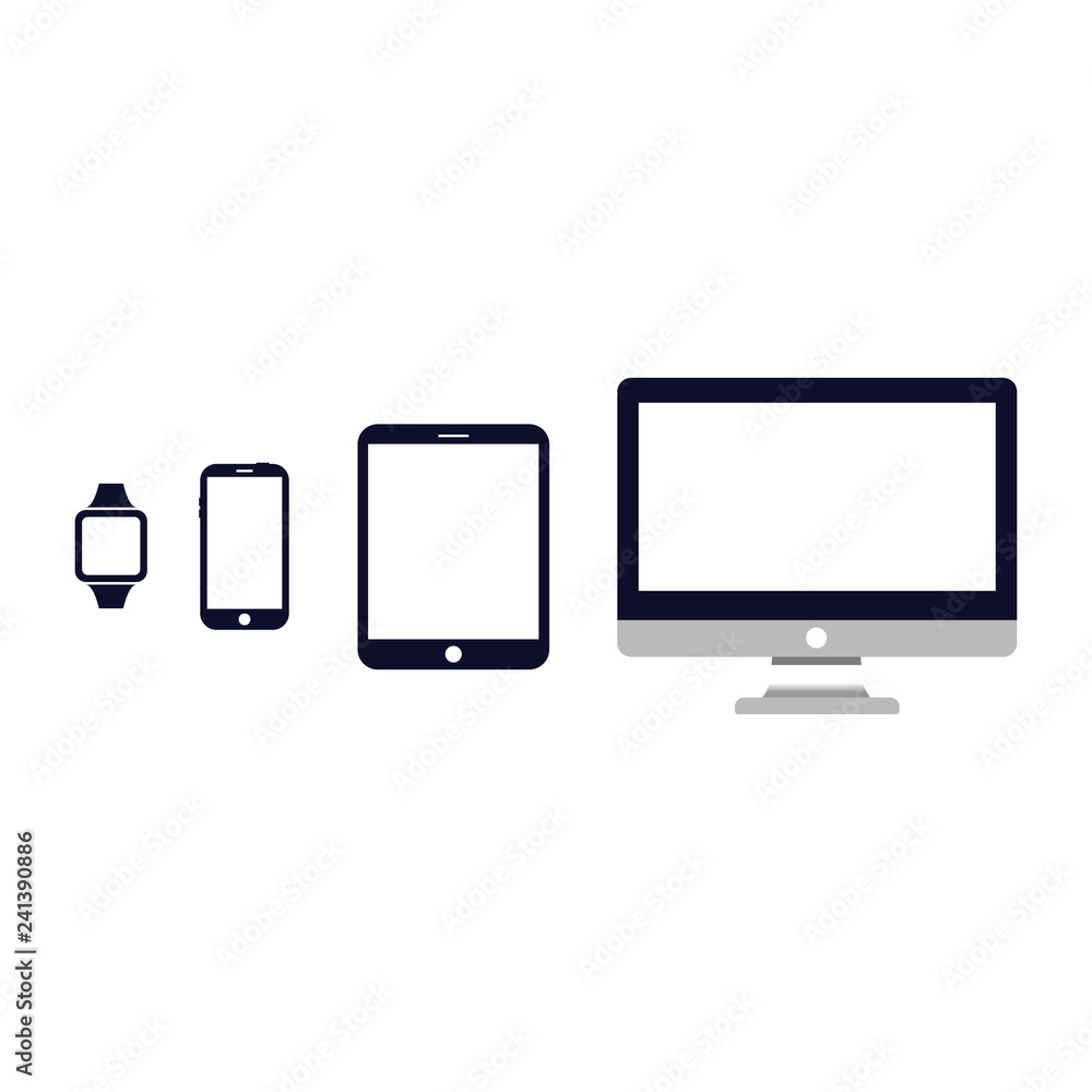 devices icon. TV monitor, tablet, phone and smart watch devices icon. TV monitor, tablet, phone and smart watch