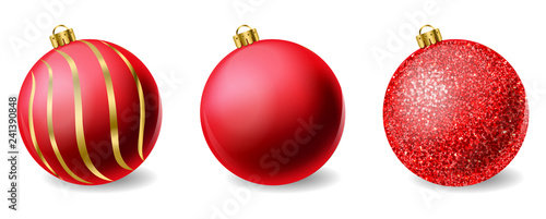Red shiny glitter Christmas balls Vector realistic. Merry Christmas elements ...