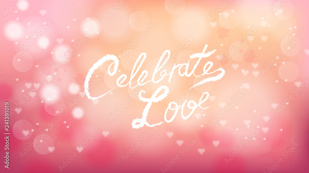 Celebrate love on Valentines day pink background Vector. Romantic banner. Invitation card or brochure. Pastel pink soft colors