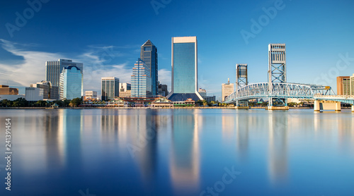 Skyline of Jacksonville  FL and Main Street Bridge