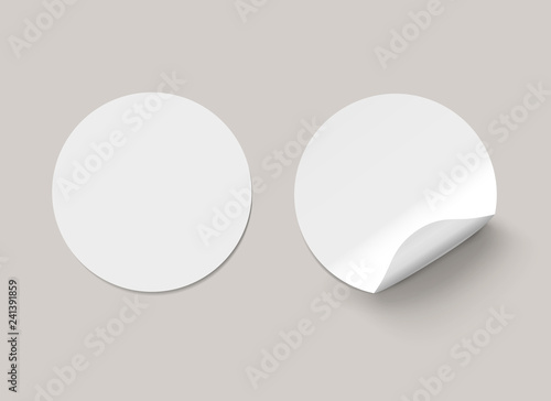 Vector white realistic round paper adhesive stickers with curved corner on transparent background. - Illustration