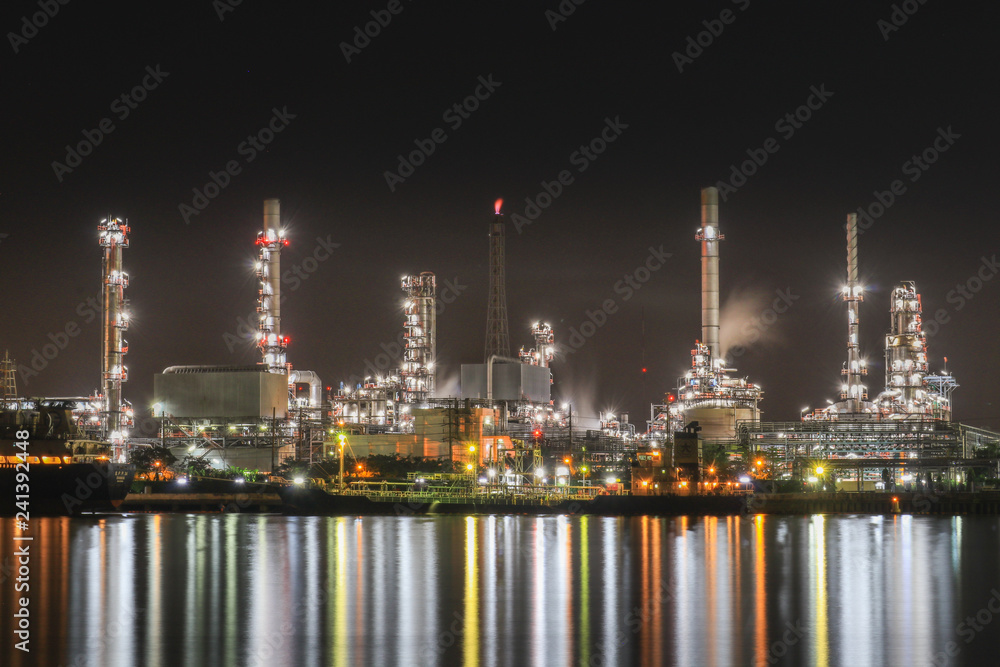 Bangchak Oil Refinery, a view of oil refinery along Chaopraya river, Phra Khanong District, Bangkok.