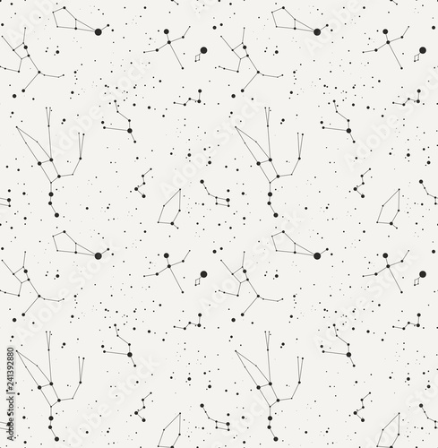 Star constellation seamless black white vector pattern photo