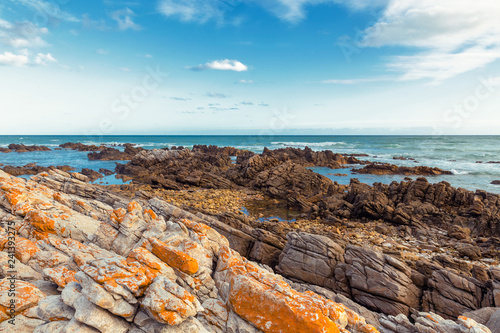 Cape Agulhas - southernmost point of Africa, rocky coast and ocean waves