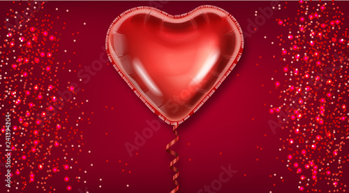 Red balloon heart on glitter background Vector realistic. Valentine day card ...