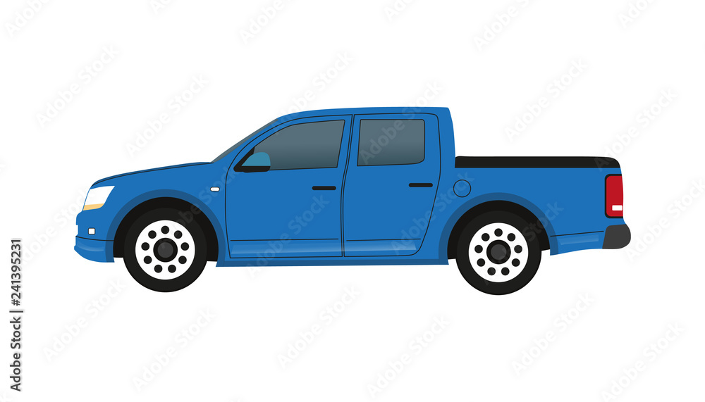 Blue Pickup Truck - Vector Illustration - Isolated On White Background Blue Pickup Truck - Vector Illustration - Isolated On White Background