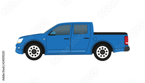 Blue Pickup Truck - Vector Illustration - Isolated On White Background