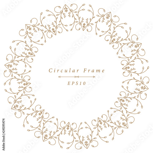 Ornamental antique frame in circular shape isolated on white background
