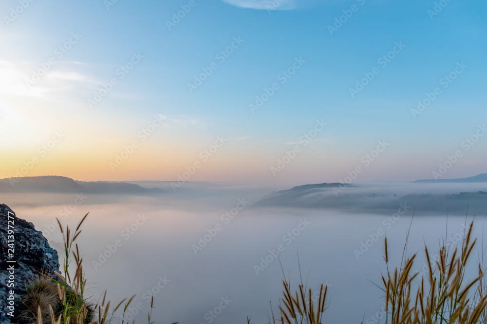 Sea of fog in the morning with mountain.Travel in Thailand.