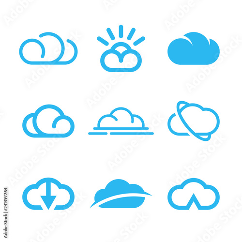 Cloud icons, cloud computing, weather symbols