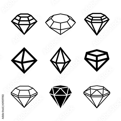Vector diamonds, brilliants, gems, stones. Jewelry icon and logo design graphics