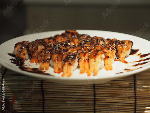 Cooked sushi with shrimp delicious food Ebi Nigiri