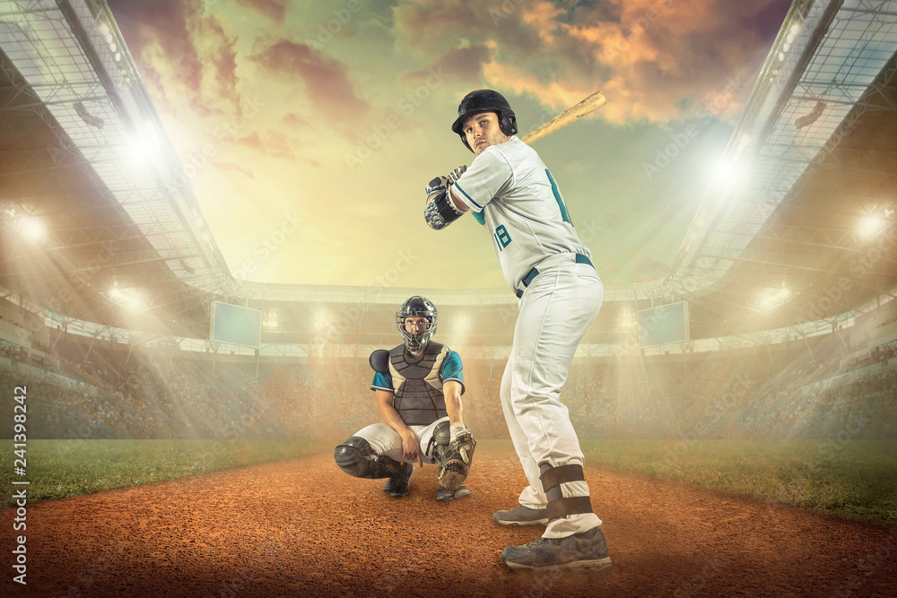 Baseball players in action on the stadium. Baseball players in action on the stadium.