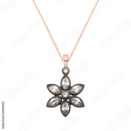 Flower necklace; flower form diamond necklace; rose gold plated