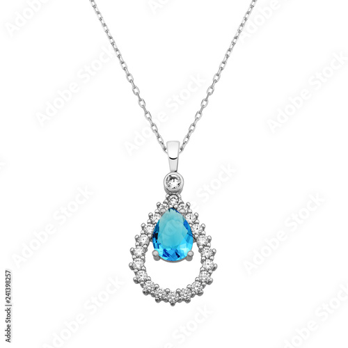 Drop shape necklace with zircon and drop aquamarine gemstone