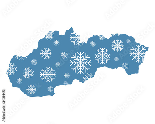 Karte der Slowakei mit Schneeflocken
