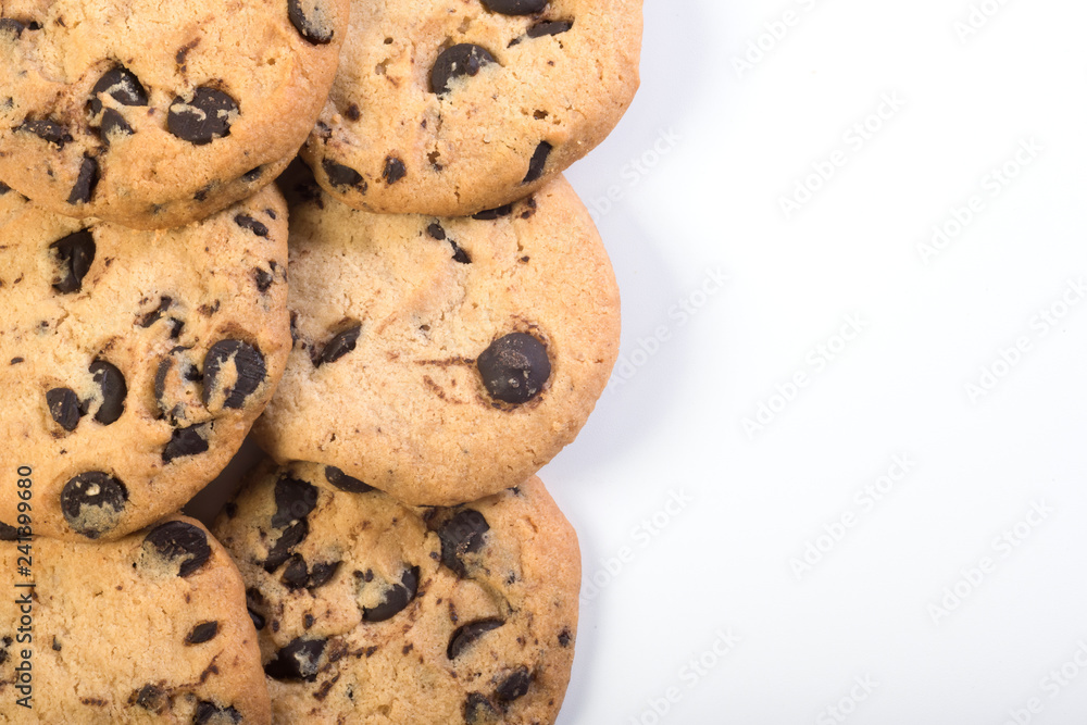 Chocolate cookies at the white background with a breaking trace. Chocolate cookies at the white background with a breaking trace.