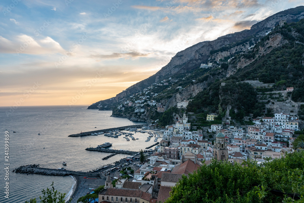 view over Amalfi at sundown