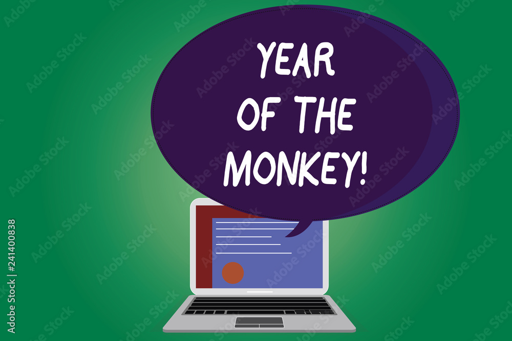 Text sign showing Year Of The Monkey. Conceptual photo Chinese horoscope China traditional celebration Certificate Layout on Laptop Screen and Blank Halftone Color Speech Bubble Text sign showing Year Of The Monkey. Conceptual photo Chinese horoscope China traditional celebration Certificate Layout on Laptop Screen and Blank Halftone Color Speech Bubble