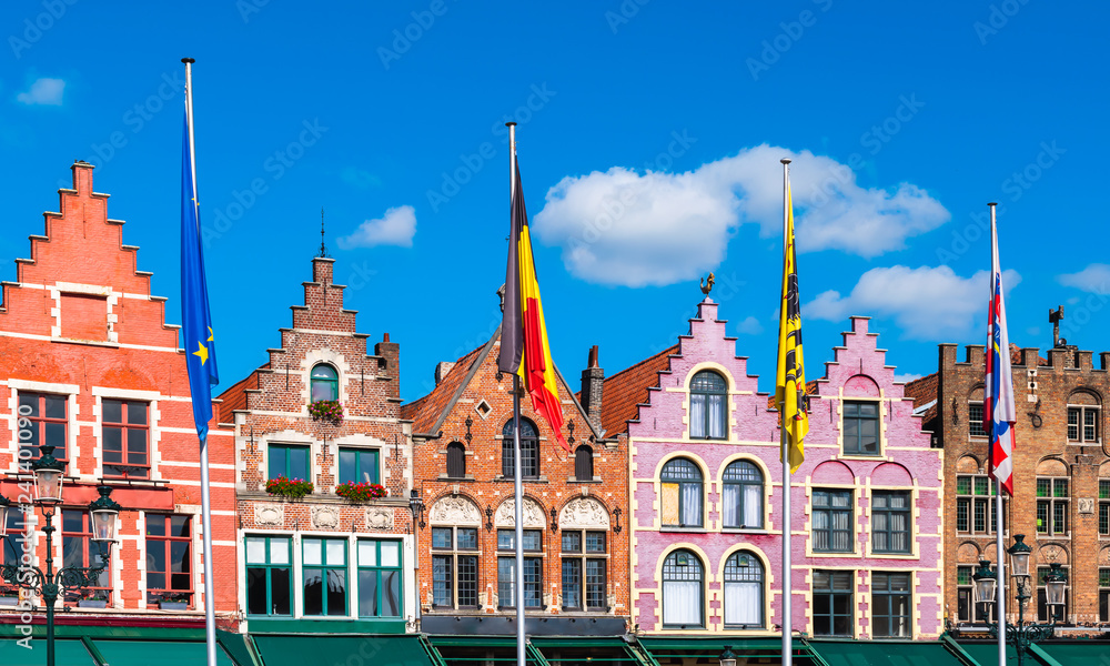 Grand Market square (Grote Markt) buildings in Bruges, Belgium. 