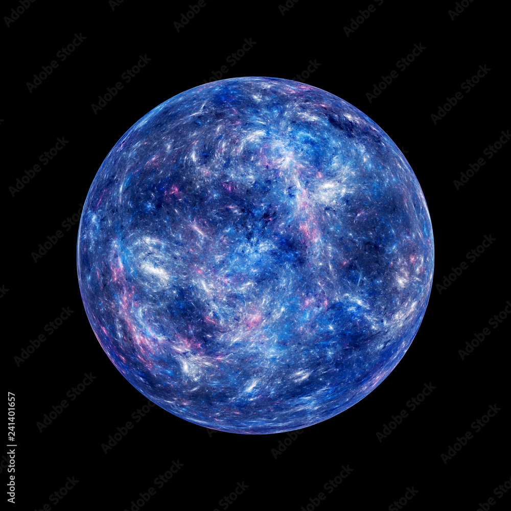 Obraz premium Niebieska świecąca tajemnicza egzoplaneta na czarnym tle