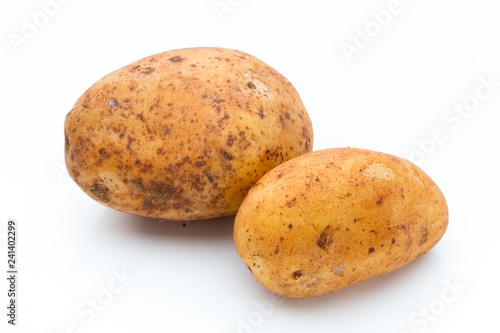 A bio russet potato isolated white background.