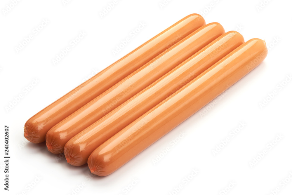 Fresh Sausages, close-up, isolated on a white background Fresh Sausages, close-up, isolated on a white background