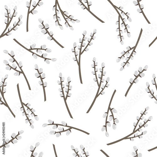 Vector seamless pattern with branch of willow on white