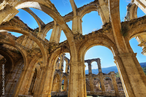 Ruins of an ancient abandoned monastery in Santa Maria de rioseco, Spain