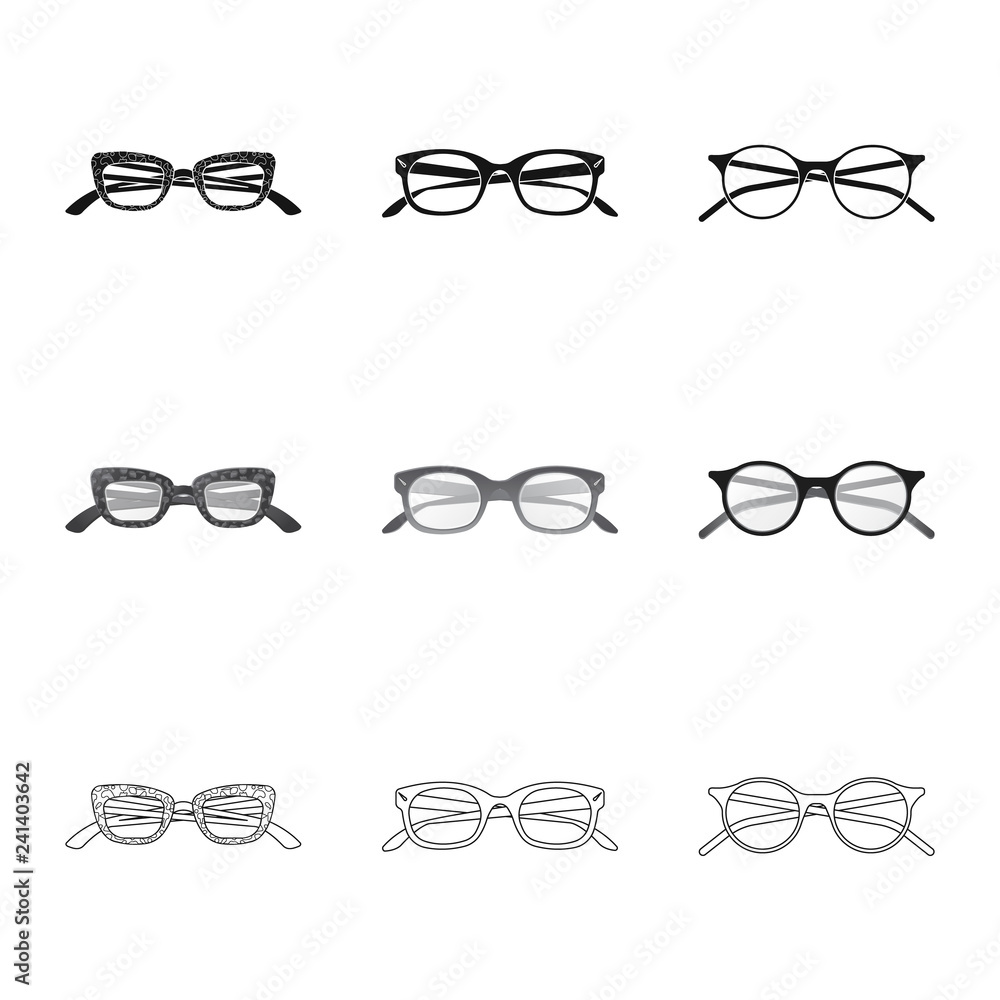 Vector design of glasses and frame logo. Collection of glasses and accessory vector icon for stock. Vector design of glasses and frame logo. Collection of glasses and accessory vector icon for stock.