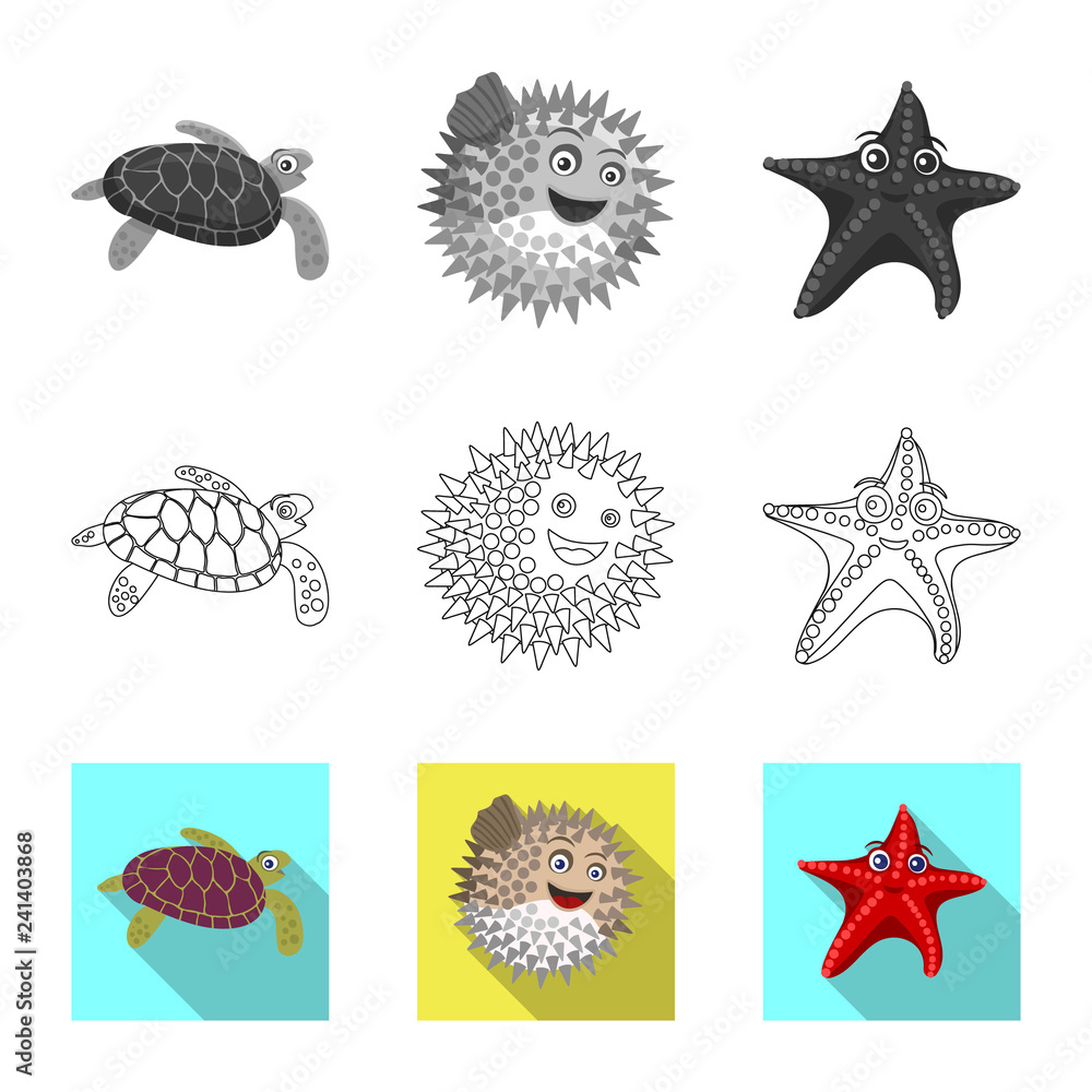 Vector design of sea and animal symbol. Set of sea and marine vector icon for stock.