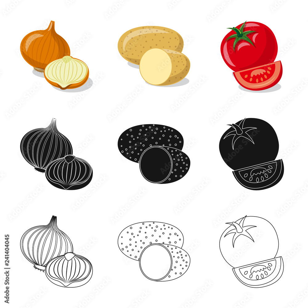 Vector illustration of vegetable and fruit icon. Set of vegetable and vegetarian vector icon for stock. Vector illustration of vegetable and fruit icon. Set of vegetable and vegetarian vector icon for stock.