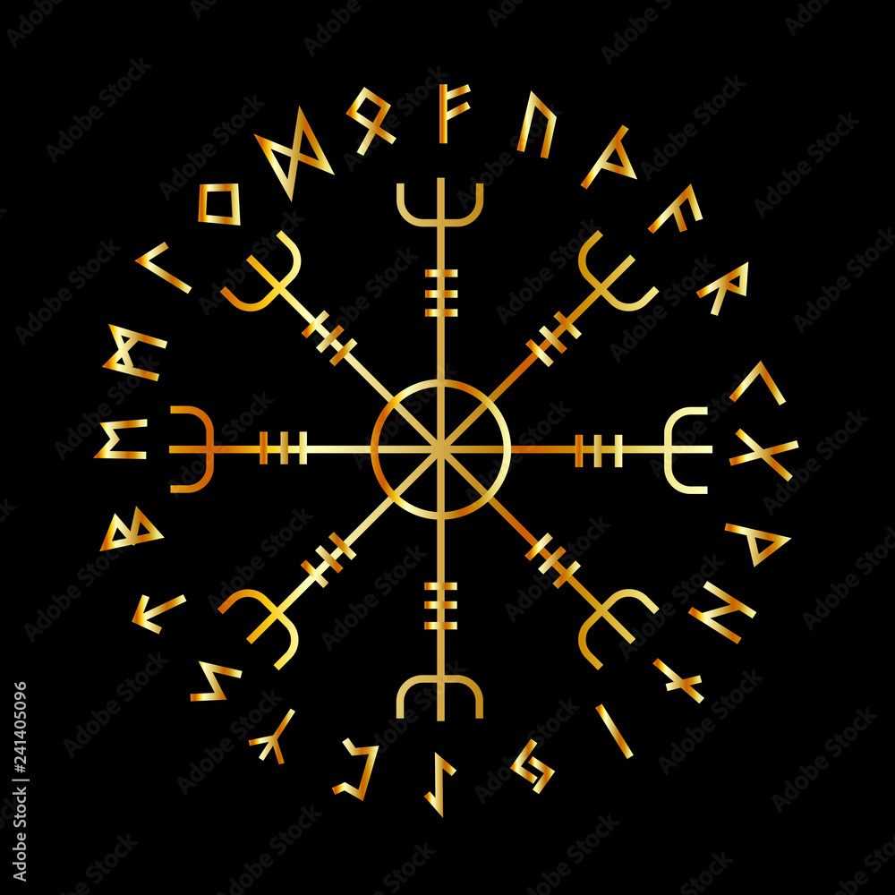 Scandinavian Runic Alphabet with the Vegvisir-the Magic Navigation Compass of ancient Vikings