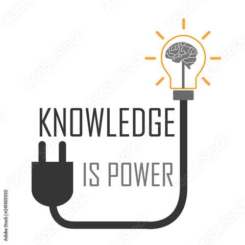 Knowledge is power. An old proverb to motivate people- graphic showing the brain in a lightbulb
