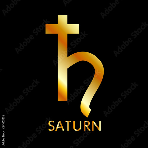 Zodiac and astrology symbol of the planet Saturn in gold colors- astronomical icon