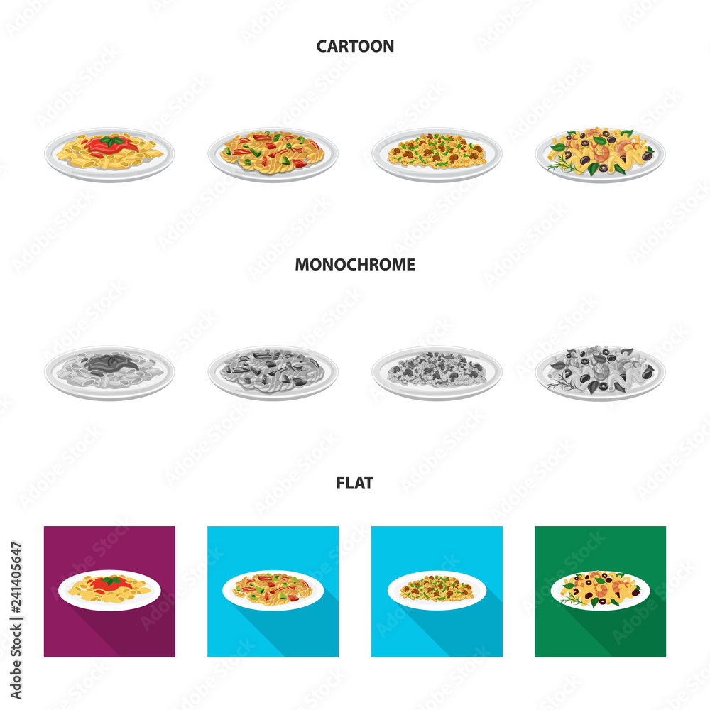 Vector illustration of pasta and carbohydrate sign. Set of pasta and macaroni stock vector illustration. Vector illustration of pasta and carbohydrate sign. Set of pasta and macaroni stock vector illustration.