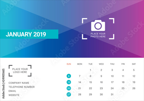 January 2019 desk calendar vector illustration