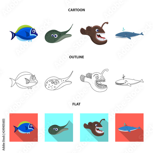 Isolated object of sea and animal icon. Collection of sea and marine stock symbol for web.
