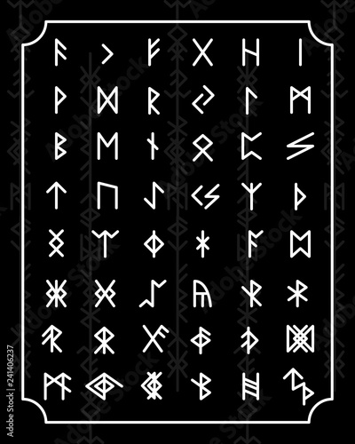Set of Old Norse Scandinavian runes, Runic alphabet, Ancient occult symbols, vikings signs, symbolic