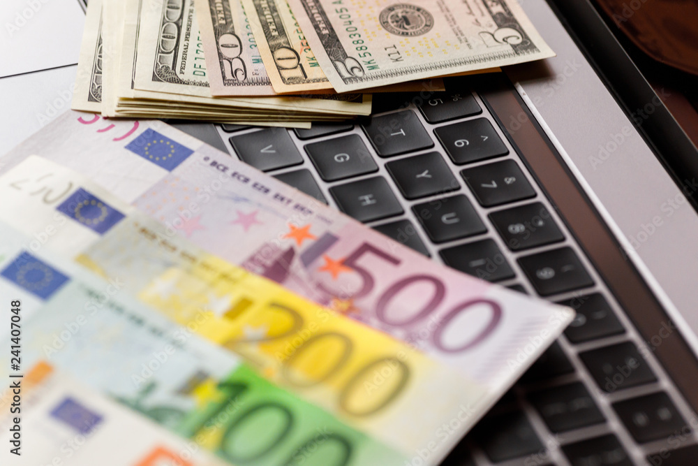Background with american dollar and euro bills. Background with american dollar and euro bills.
