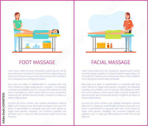 Foot and Facial Medical Massage Cartoon Vector Set