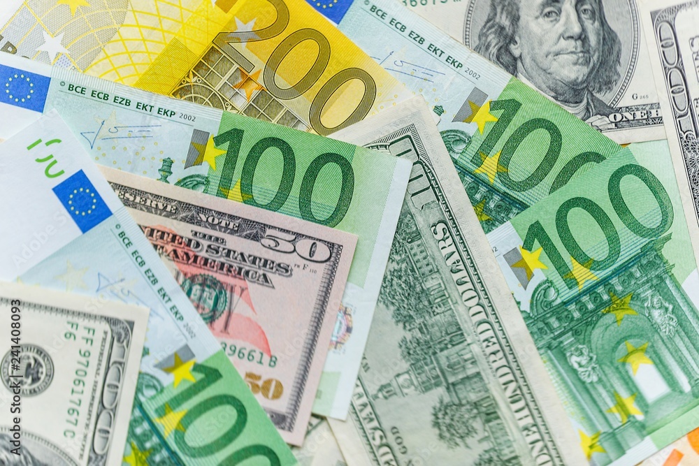 Background with american dollar and euro bills. Background with american dollar and euro bills.