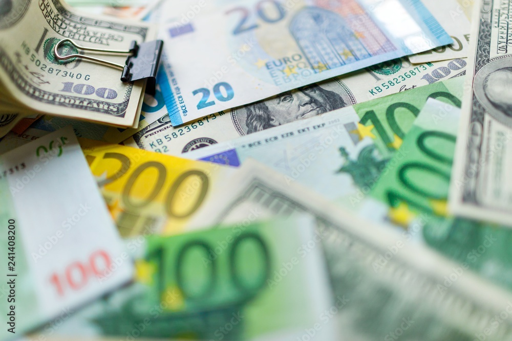 Background with american dollar and euro bills. Background with american dollar and euro bills.